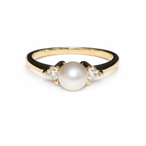  14K Yellow Gold Pearl and CZ Ring