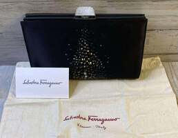 Salvatore Ferragamo Black Satin Crystal Clutch