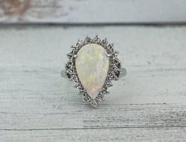 0.21ctw Opal & Diamond Ring 14kw