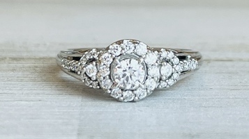 0.50ctw 3 Diamond Halo Engagement Ring 14kw 