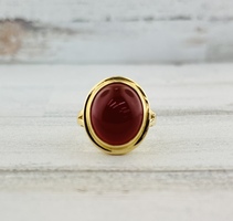 Mediterranean Red Coral Oval Ring 18ky 