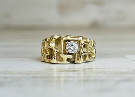 0.33ctw Gentlemen's Solitaire Diamond Nugget Ring 14ky 