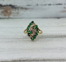  Vintage Emerald & Diamond MQ Cluster Ring 14KY