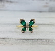  1.00cttw Emerald & Diamond Butterfly Ring 14KY