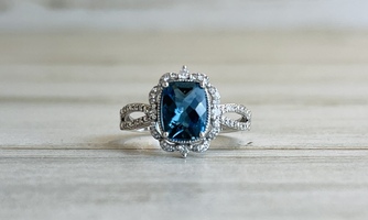  1.40ct LONDON BLUE TOPAZ & .22ctw DIAMOND RING 14KW