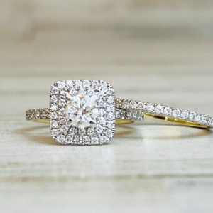 1.25cttw (0.50ct Round Center) Lab Grown Diamond Halo Bridal Set 14ky