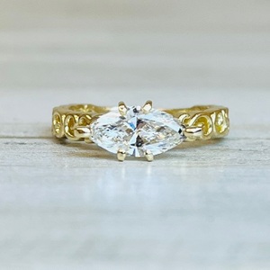 1.01cttw Marquise Lab Grown East/West Diamond Solitaire on Filigree Band 14ky