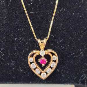 Heart with Red and Clear CZ Sones on a 10kt YG Chain