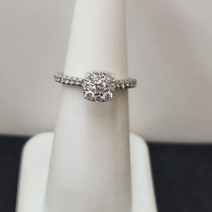 Square Top 9 Diamond Cluster in White Gold Mounting with Side Diamonds