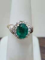  Green Stone Ring with Diamond Halo
