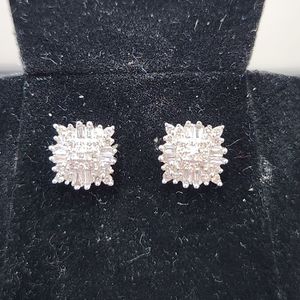 Square Shaped Diamond Stud Earrings, 10KT White Gold