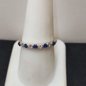  White Gold Band with Diamonds & Blue Stones