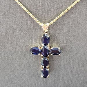  18 " YG Chain with Blue Stone Cross