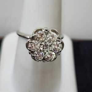 Vintage 7 Stone Cluster, 14KT white, approx. 1cttw, Size 8