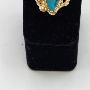 14K YG Diamond and Turquoise Ring 11.41g Size 8.5