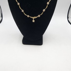 14K Yellow Gold Scalloped Necklace with CZ in Floral Design 16.7g 17"