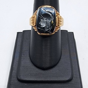 Gold Black Onyx Signet Ring w/ Warrior Bust