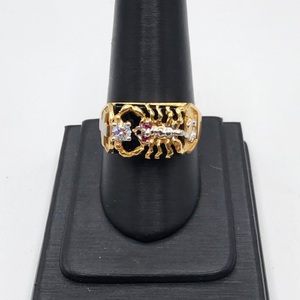 14k Gold Scorpion Ring w/ Ruby Eyes and 0.15Ct. Diamond