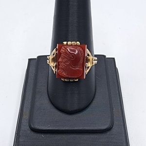 10k Gold Red Jasper Ring w/ Warrior Face