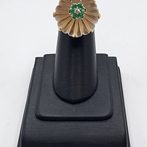 14k Gold Glass Emerald Ring w/ Diamond