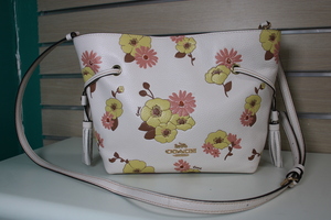Coach Pebble Leather Andy Tote With Floral Cluster Print Ch549 Chalk
