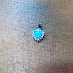 Silver  0.80grams Pendant Sterling Silver Light Blue Lab Opal and CZ Heart Penda
