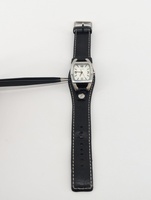 Fossil black leather band stainless steel watch 