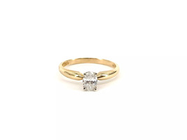 14KT Yellow Gold 2.23 Grams Oval Cut Diamond Engagement Size 7 Ring, 50pts tw