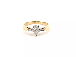 14KT Yellow Gold 3.27 Grams Pear Cut Diamond Engagement Ring Size 7.5, 58pts tw