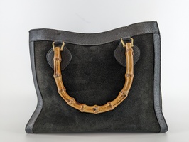 Gucci Womens Medium Diana Bamboo Handle Tote Handbag Black Leather Suede