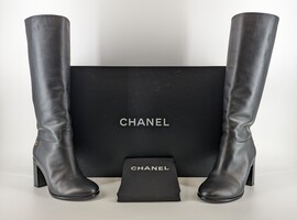 Chanel Black Leather Calf Skin Boots. size 37.5