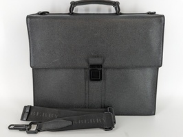 Burberry Black Leather Briefcase Business Bag
