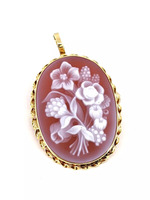 14KT Yellow Gold 3.79g Cameo Flower Brooch Pin Pendant
