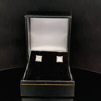 14kt White Gold .96ctw Princess Cut Diamond Stud Earrings .90dwt