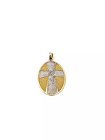 14K Gold 2.64 Grams Rose on Cross Serenity Prayer Oval Charm Pendant