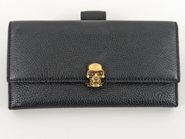Authentic Alexander McQueen Skull Pebbled Leather Wallet 
