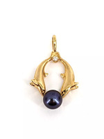 14KT Yellow Gold 4.04g Pearl & 2 Dolphins Pendant