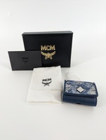 MCM Air Pods Pro Earphone Case in Vintage Jacquard Monogram & Blue Leather