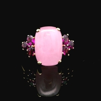 14K Yellow Gold Pink Jadeite & Synthetic Stone Ring Size 9.25 4.60g (2.9dwt)