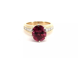 14KT Yellow Gold 6.65g 4.10CT Ruby & 50pts Diamonds Ring Size 6.25