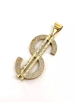 14KT Yellow Gold 9.00 Grams Cubic Zirconia Dollar Sign Pendant