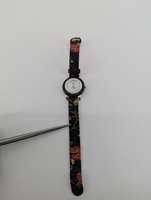 ARIA   BLACK MARBLE STYLE Bezel, Black satin floral band stainless steel watch