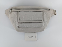 Authentic Gucci Embossed Belt bag in white calfskin leather