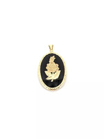 14KT Yellow Gold 5.64 Grams Black Onyx Rose Pendant