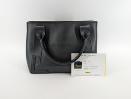 Authentic Balenciaga Cabas Debossed Black Leather tote with Zipper pouch.