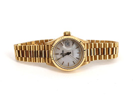 Croton Ladies Watch 18K Yellow Gold Mother of Pearl Dial Date Just 24mm