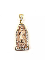 14K Tricolor Gold 18.35 Grams Cubic Zirconia St Mary Pendant