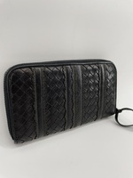 Authentic Bottega Veneta Intrecciato Long Wallet - Black