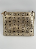 Authentic MCM Metallic Visetos Crossbody Pouch Berline Gold