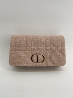 Authentic Christian Dior Linen Macrocannage Small Caro Bag Rose w/ dustbag